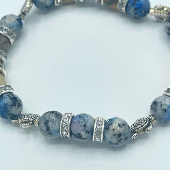 Sea Turtle K2 Picasso stone jasper crystal beaded stretch bracelet ONE NEW rhine - Picture 6 of 8